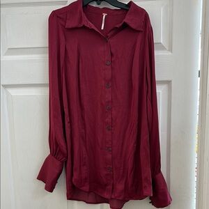 Free People Red Long Sleeve Button Down Shirt
